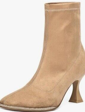 Newbella Minimalist Faux Suede Square Toe Ankle Booties